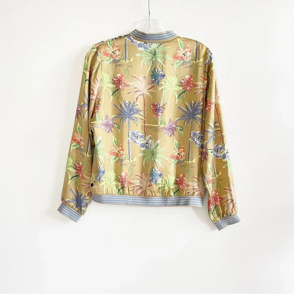 Scotch & Soda Tropical Palm Tree Reversible Satin Bomber Jacket